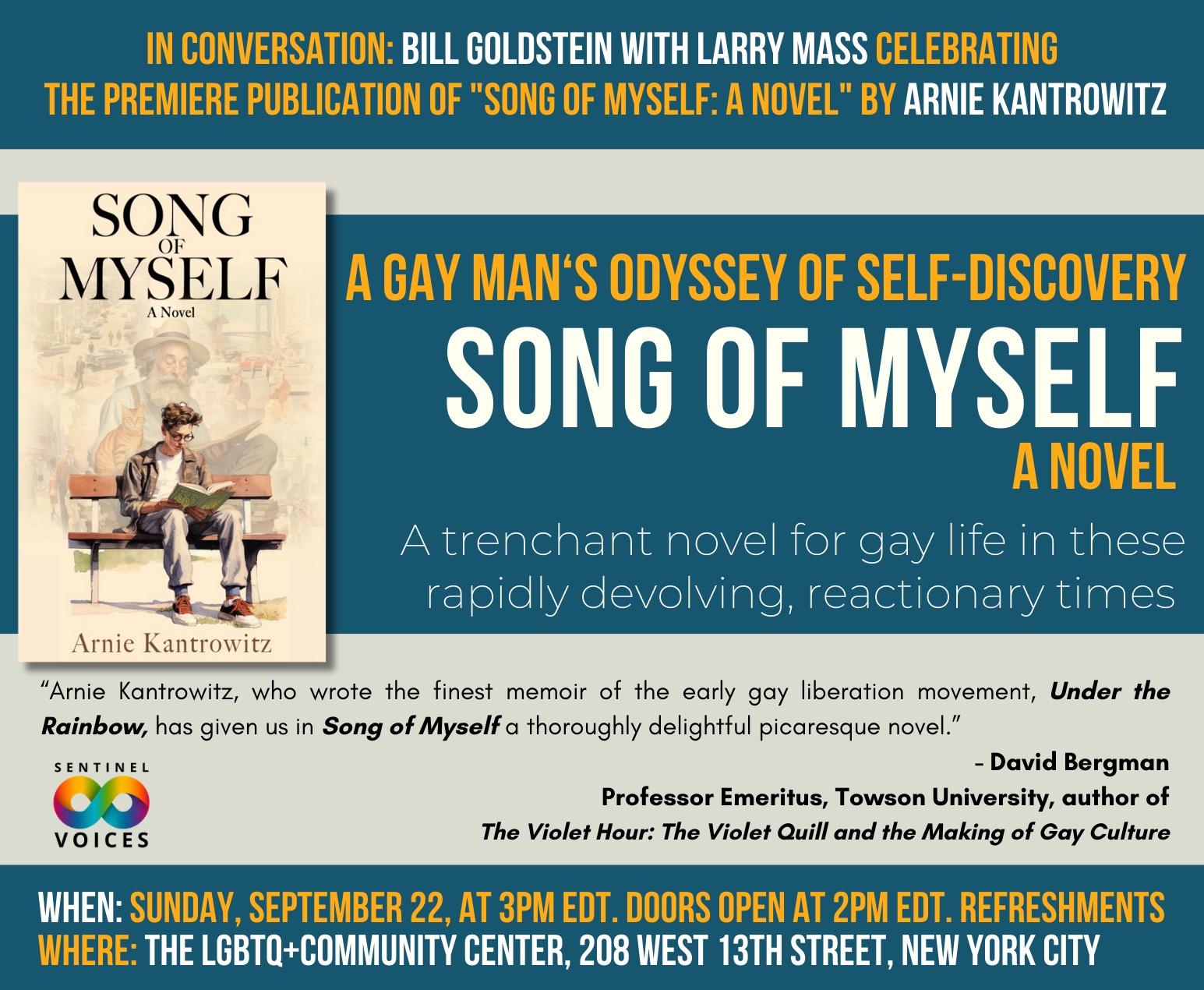 In Conversation: Bill Goldstein with Larry Mass Celebrating the Premiere Publication of Song of Myself: A Novel by Arnie Kantrowitz